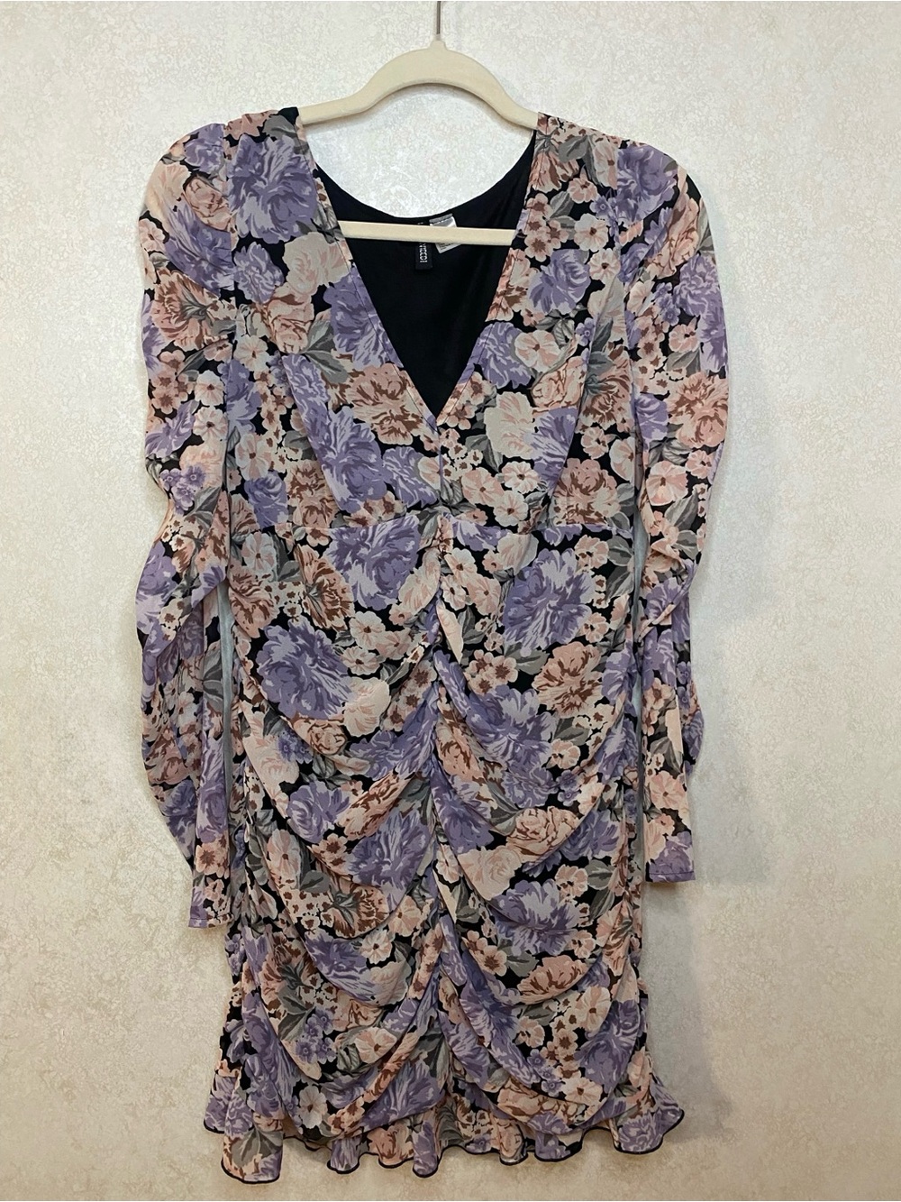 Floral Ruched Long Sleeve Dress